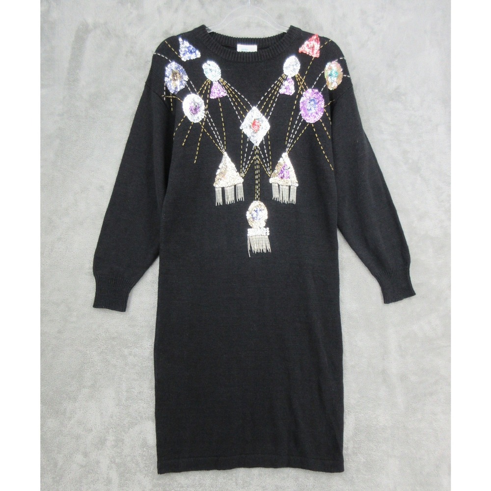 Vintage Mister Noah Sweater Dress Womens Size M Sequin Midi Beaded Southwestern